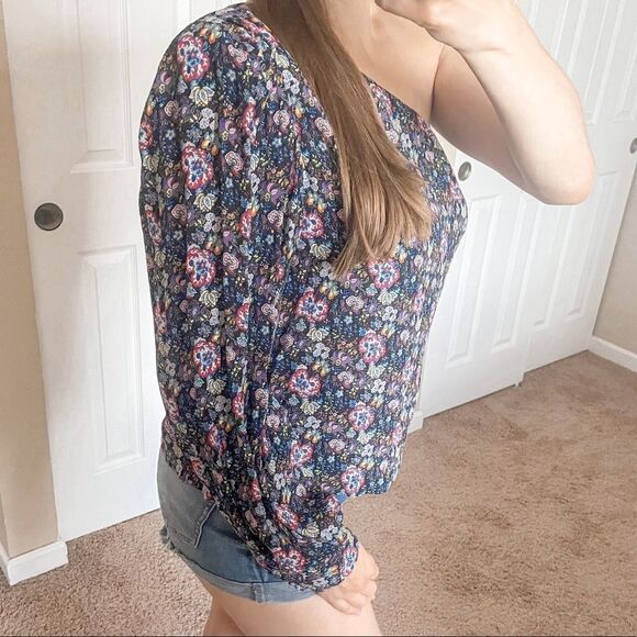 FRAME Floral One-Shoulder Blouse L - Picture 4 of 15